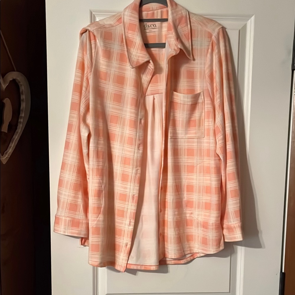 D&co- Peach Plaid Button-Up Shirt
